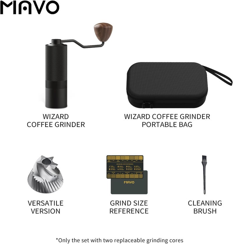 MAVO Manual Coffee Grinder, Wizard Hand Coffee Grinder, Capacity 25g with CNC Stainless Steel Pentagon Conical Burr, Adjustable Setting, Burr Coffee Bean Grinder for French Press, Pour Over Black - Image 2